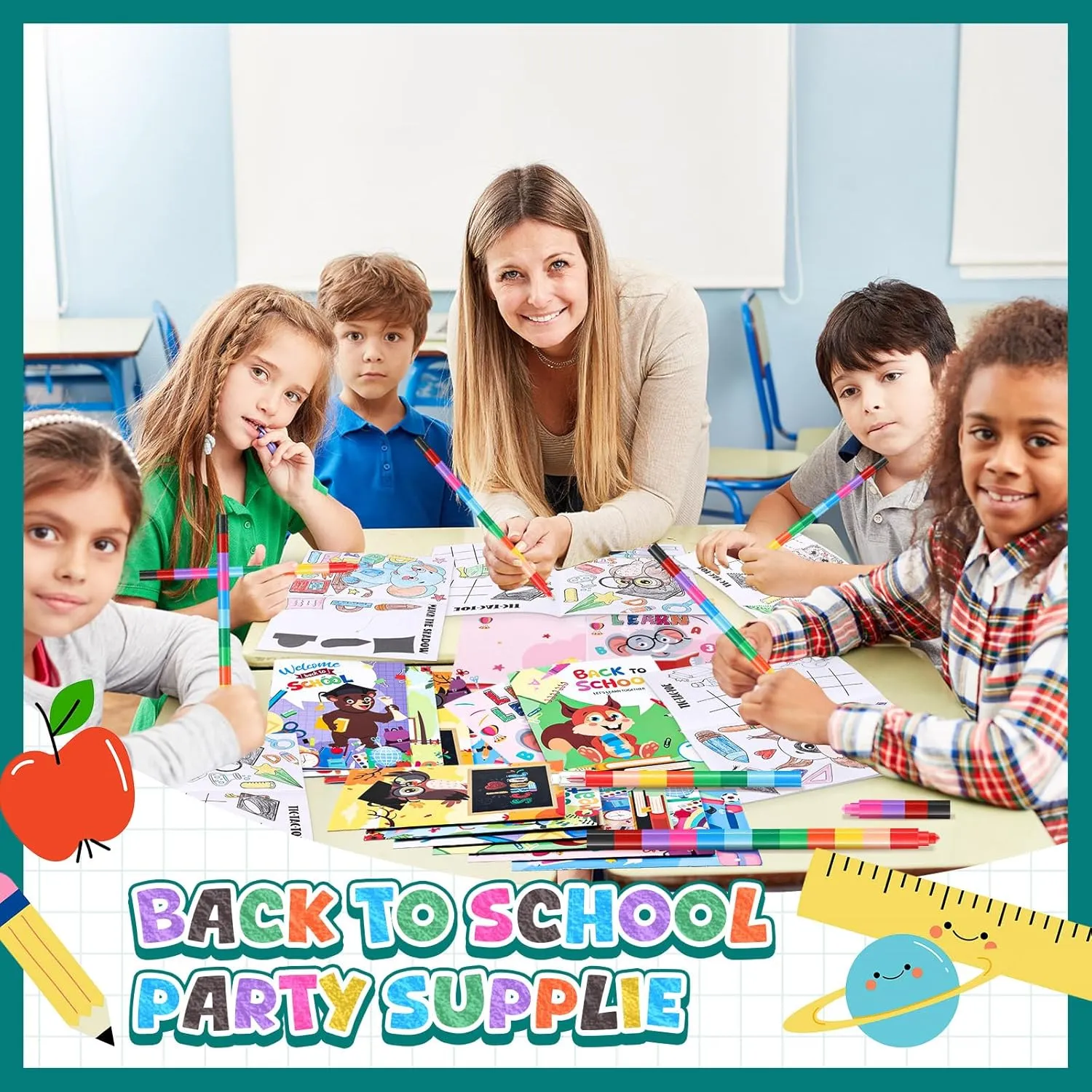 24 Coloring Book with 24 Stacking Crayons for Kid Mini Drawing Book Bulk Party Favor for Party Supplies Goodie Bag Stuffer Carnival Prize Classroom Gift