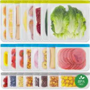 24 Pack Reusable Freezer Bags, BPA Free Food Storage Bags – Leakproof, Extra Thick for Travel & Household (8 Gallon   8 Snack   8 Sandwich Bags)