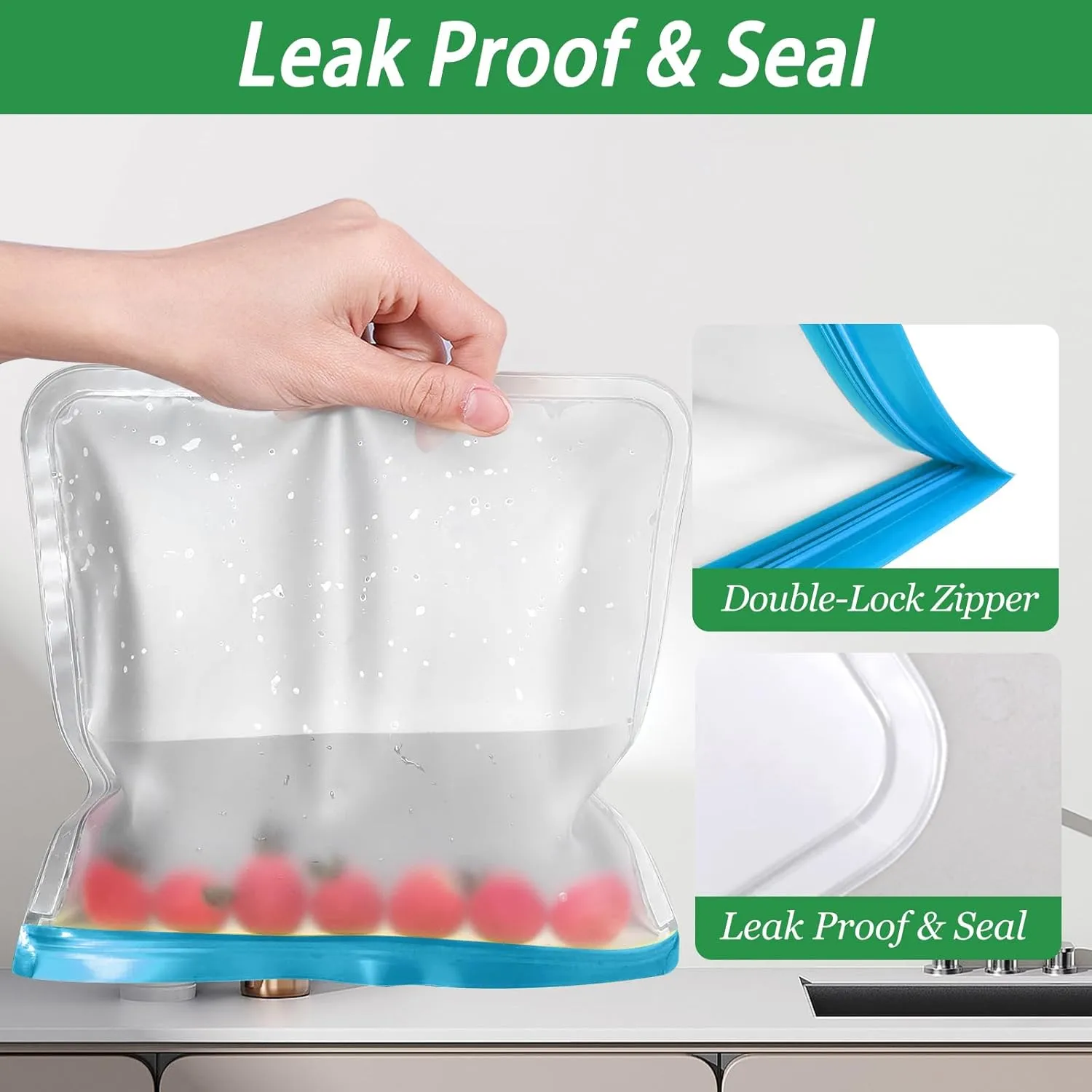 24 Pack Reusable Freezer Bags, BPA Free Food Storage Bags – Leakproof, Extra Thick for Travel & Household (8 Gallon   8 Snack   8 Sandwich Bags)