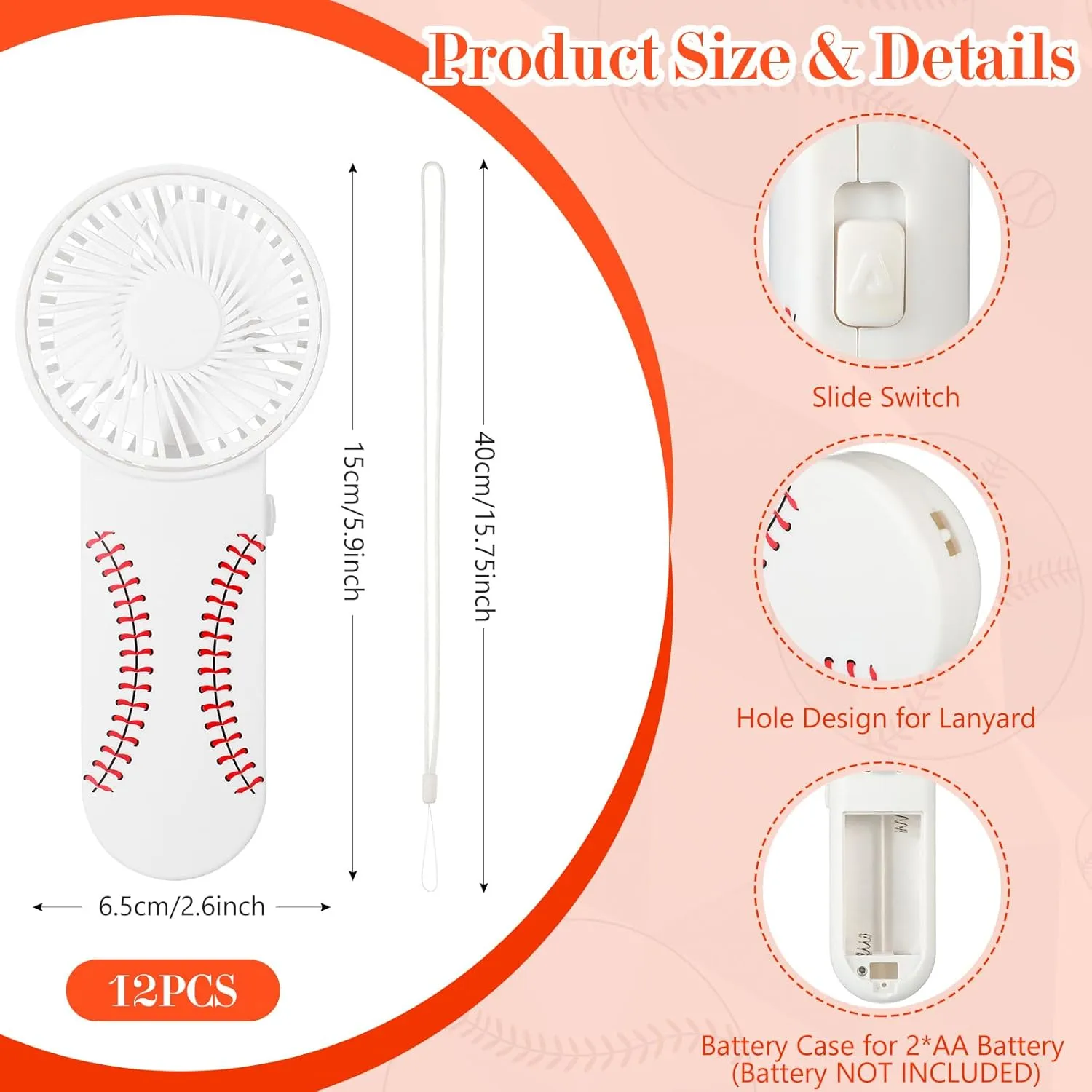 24 Pcs Baseball Gifts, Includes 12 Pcs Baseball Cooling Towels 40"x12" Workout Towels, 12 Pcs Portable Fan Mini Handheld Fan for Baseball Team Gift Sport Party Favors, Battery Not Include