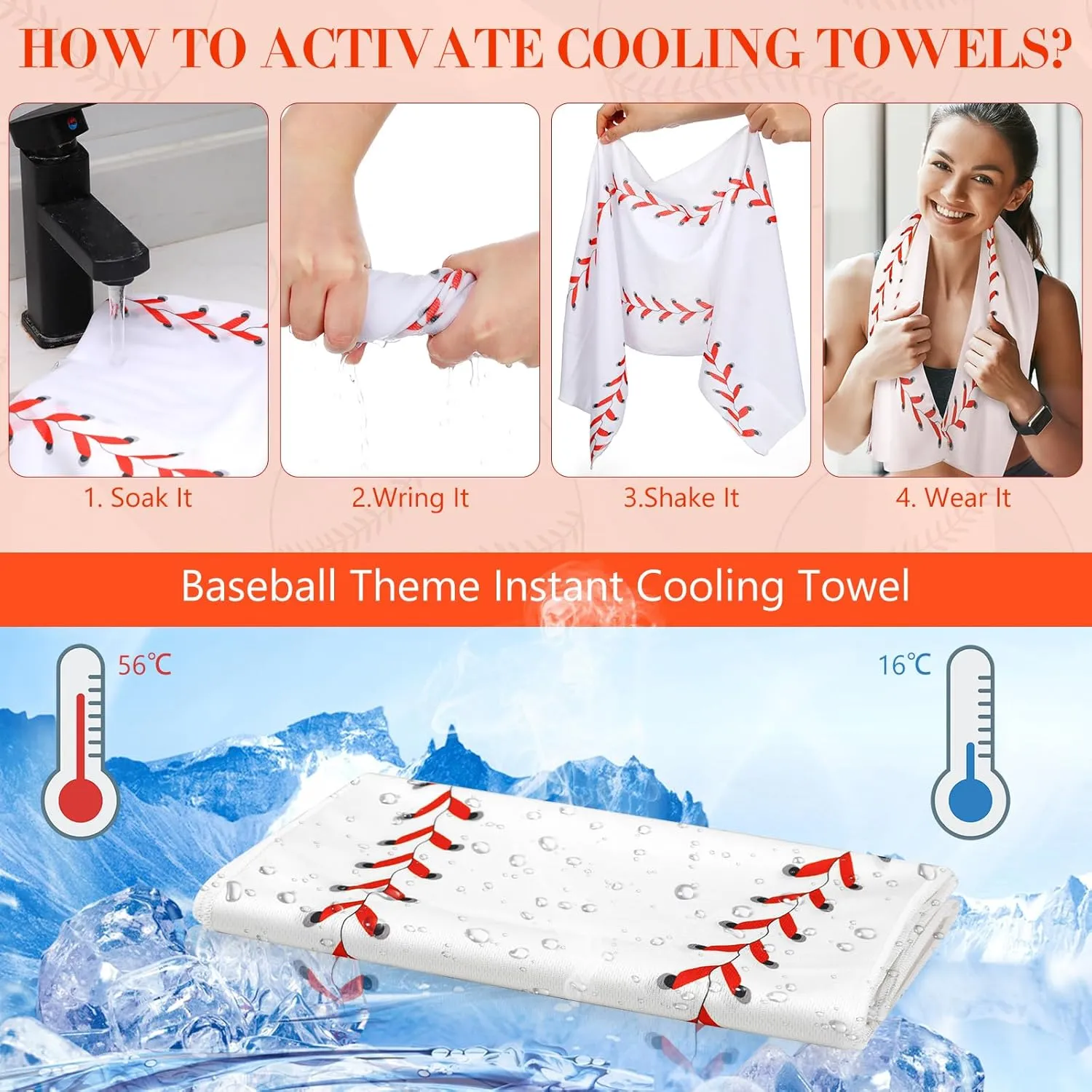 24 Pcs Baseball Gifts, Includes 12 Pcs Baseball Cooling Towels 40"x12" Workout Towels, 12 Pcs Portable Fan Mini Handheld Fan for Baseball Team Gift Sport Party Favors, Battery Not Include