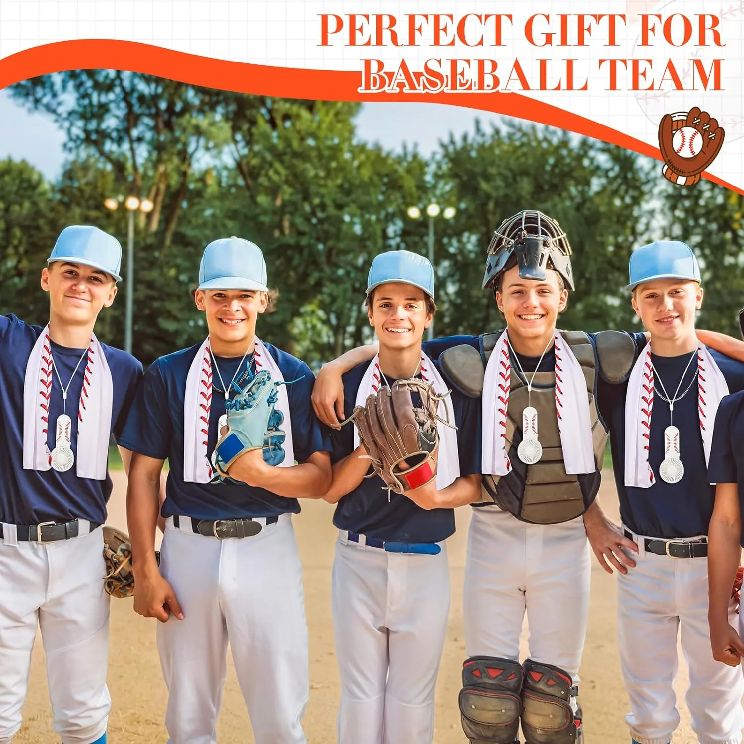 24 Pcs Baseball Gifts, Includes 12 Pcs Baseball Cooling Towels 40"x12" Workout Towels, 12 Pcs Portable Fan Mini Handheld Fan for Baseball Team Gift Sport Party Favors, Battery Not Include