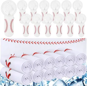24 Pcs Baseball Gifts, Includes 12 Pcs Baseball Cooling Towels 40"x12" Workout Towels, 12 Pcs Portable Fan Mini Handheld Fan for Baseball Team Gift Sport Party Favors, Battery Not Include