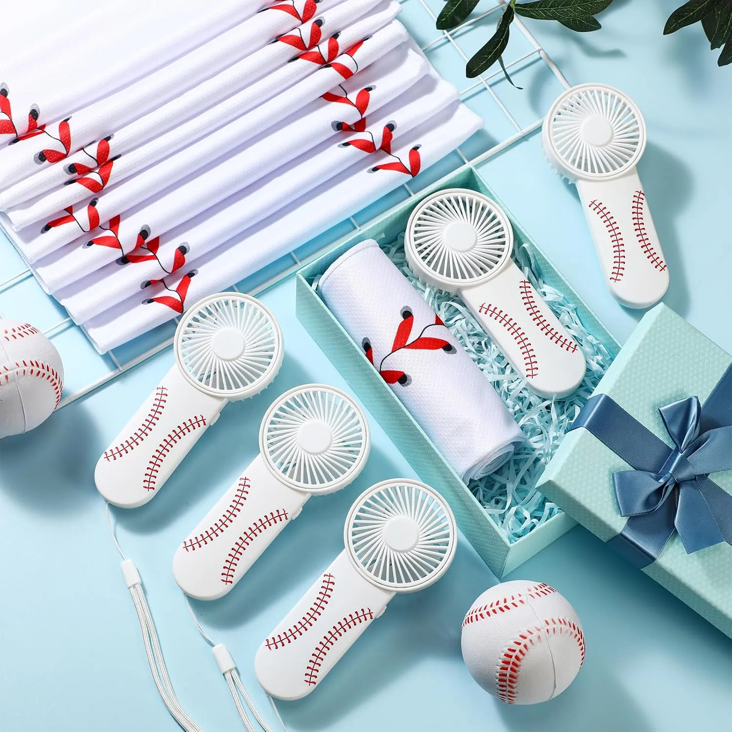 24 Pcs Baseball Gifts, Includes 12 Pcs Baseball Cooling Towels 40"x12" Workout Towels, 12 Pcs Portable Fan Mini Handheld Fan for Baseball Team Gift Sport Party Favors, Battery Not Include