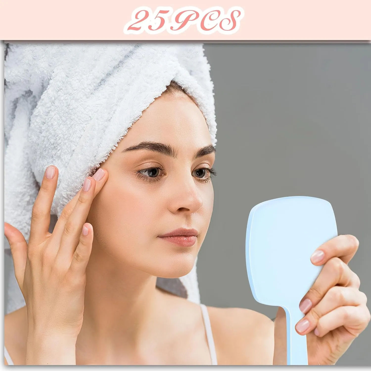 25 Pcs Hand Mirrors Handheld Mirrors with Handle Bulk Travel Cosmetic Makeup Tools Portable Vanity Glass for Bathroom Home Barber Salon Travel Camping Gifts for Girls Women (Blue)