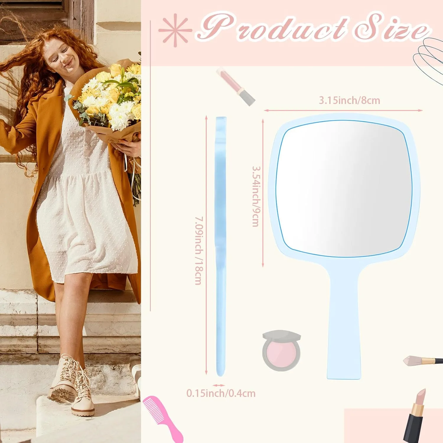 25 Pcs Hand Mirrors Handheld Mirrors with Handle Bulk Travel Cosmetic Makeup Tools Portable Vanity Glass for Bathroom Home Barber Salon Travel Camping Gifts for Girls Women (Blue)