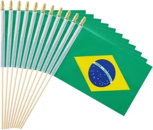 25Pack Small Brazil Flag Handheld Mini Brazilian Flag on Stick 5x8 Inch
