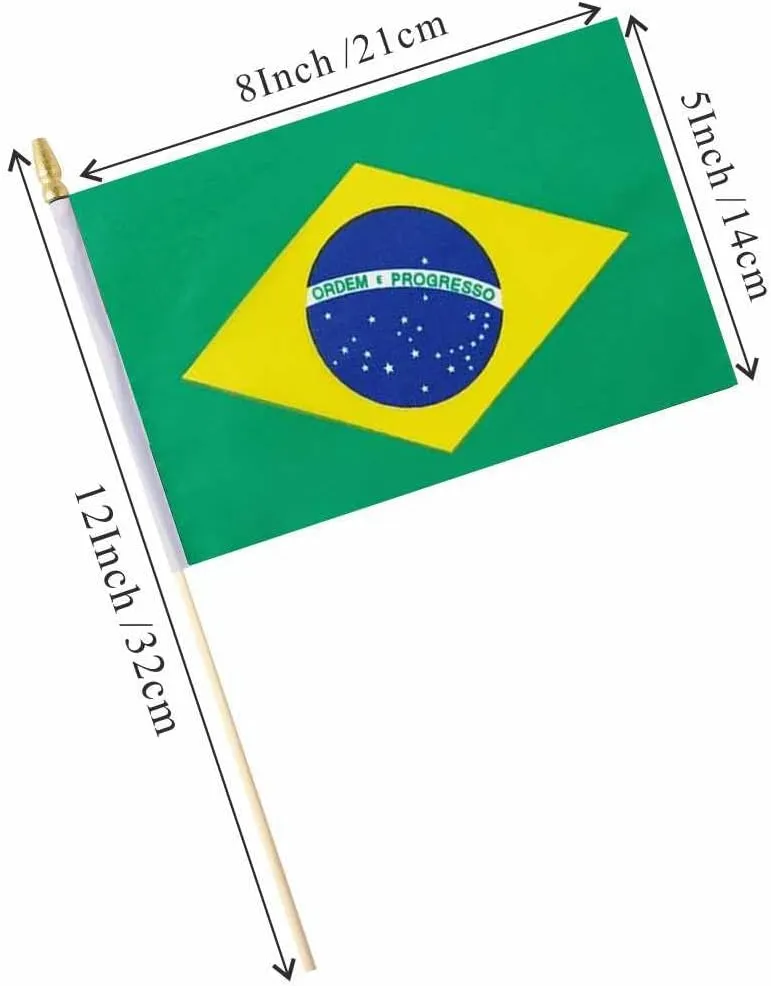 25Pack Small Brazil Flag Handheld Mini Brazilian Flag on Stick 5x8 Inch