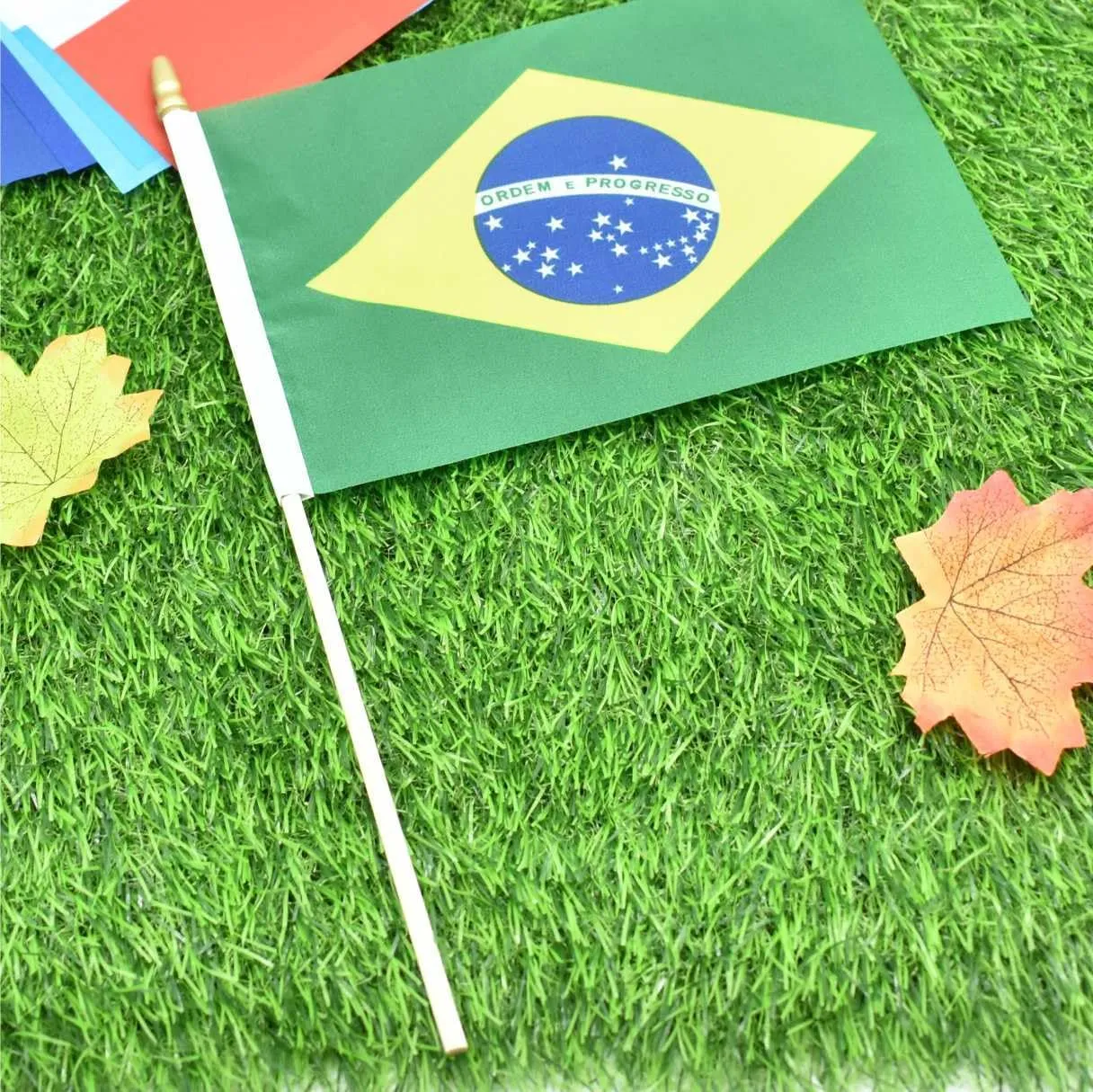 25Pack Small Brazil Flag Handheld Mini Brazilian Flag on Stick 5x8 Inch