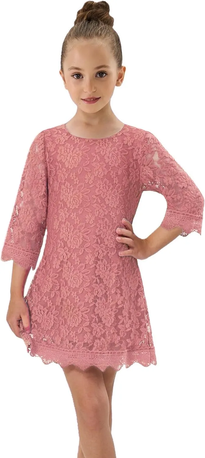 2Bunnies Girl Vintage Lace Scalloped Trim Boho Rustic Country Baptism Flower Girl Dress