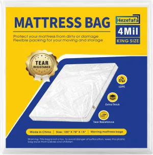 2PK Plastic Mattress Bag for Moving Storage, Dustproof Mattress Protector Cover, Heavy-Duty Mattress Moving Bags Supplies (Extra Thick, King)