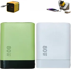 3 in 1 Gan Charger, Scalable 80w Max Fast Charger Module with Type-C Cable and 2 USB Ports, Retractable All in One Chargers, Phone Charger Wall Plug for Phone and Laptops (Green White, 2pcs)