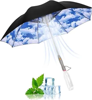 3 In 1 Umbrella With Fan, Cooling Umbrella With Mister, Usb Rechargeable 3000ma Uv Blocking Umbrella With Mister, Fan Umbrella With Mister, Freely Adjustable Wind Speed In Two Levels,Blue sky an