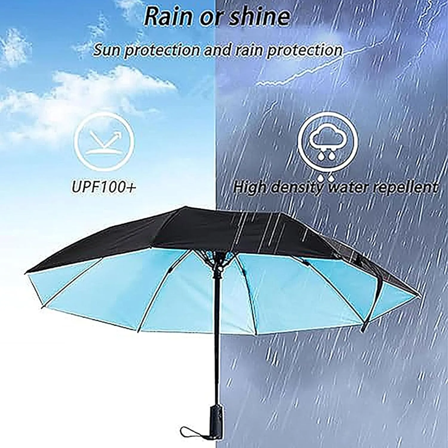 3 In 1 Umbrella With Fan, Cooling Umbrella With Mister, Usb Rechargeable 3000ma Uv Blocking Umbrella With Mister, Fan Umbrella With Mister, Freely Adjustable Wind Speed In Two Levels,Blue sky an