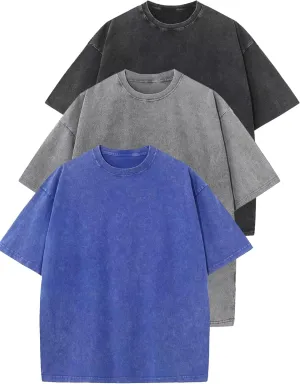 3 Pack Men Oversized T Shirts Cotton Tee Vintage Unisex Short Sleeves Casual Loose Wash Basic Streetwear Baggy Tops