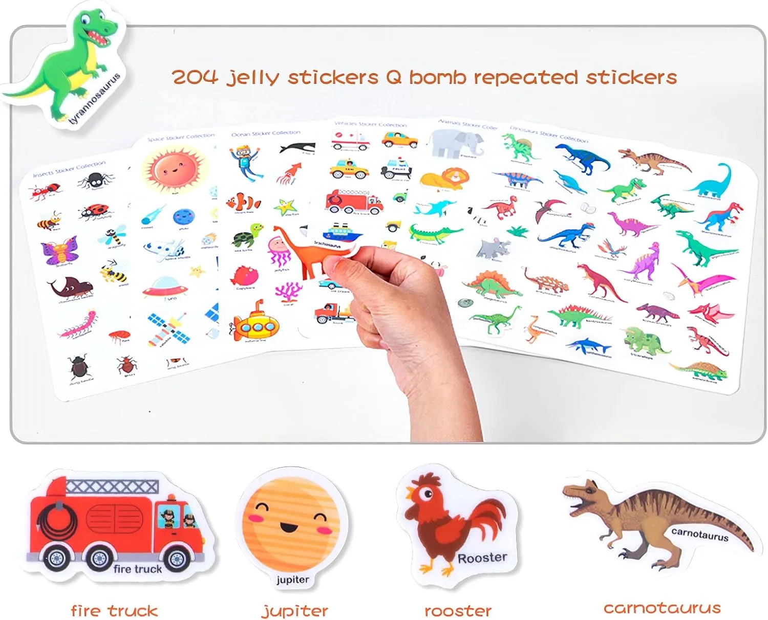 3 Pack Portable Jelly Sticker Quiet Book for Kids, Reusable Sticker Book for Toddlers, Preschool Learning Activities Learning & Education Toys, Animal Dinosaur Vehicle Travel Toys