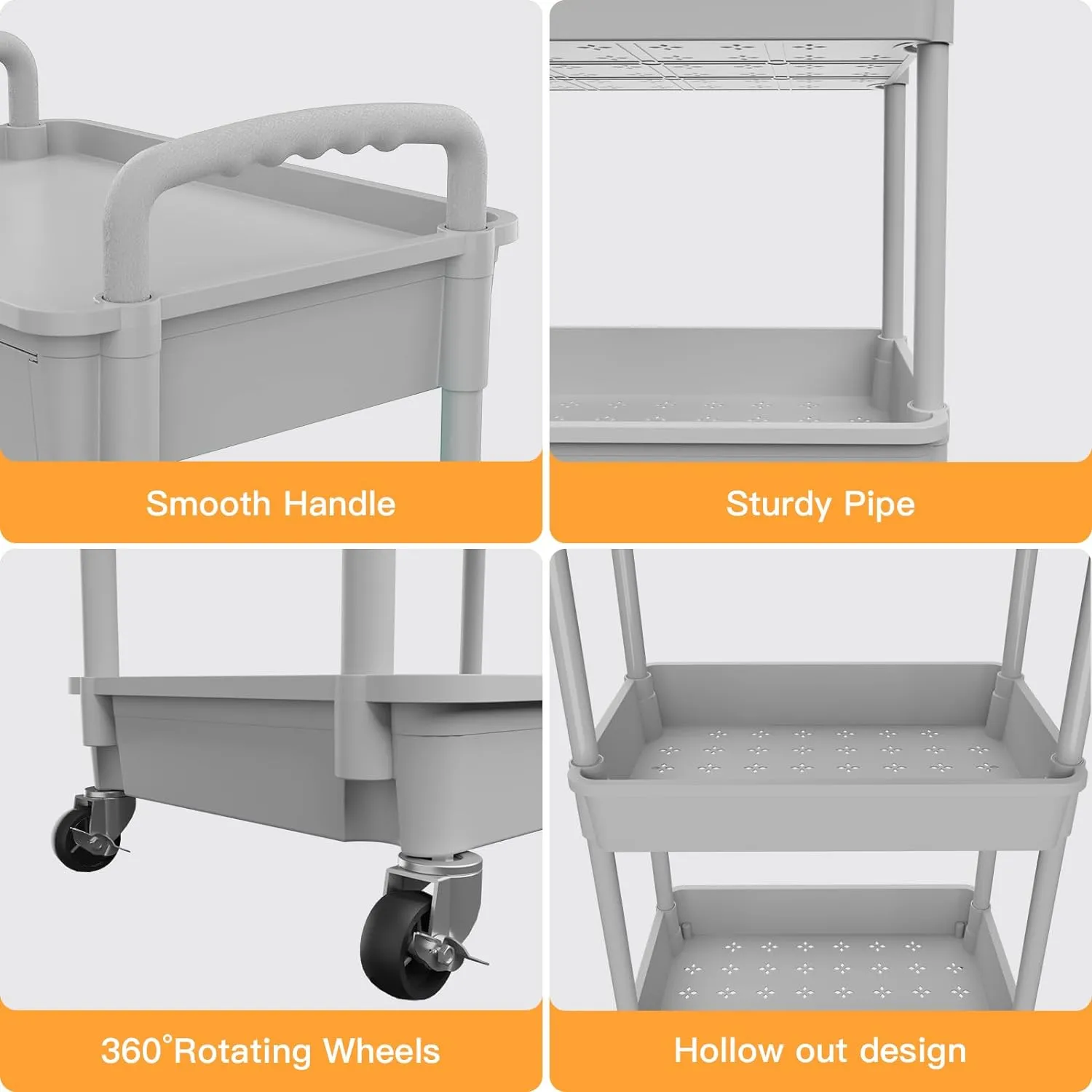 3 Tier Rolling Utility Cart with Drawer,REBECAT Utility Cart Made of Multifunctional Storage Organizer Tool for Kitchen,Bathroom,Living Room,Office(Gray)