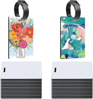 30 Pack Sublimation Luggage Tag Blanks Double Sided MDF Suitcase Label Tag Blank Travel Bag Tags with Strap for DIY and Custom Design Work