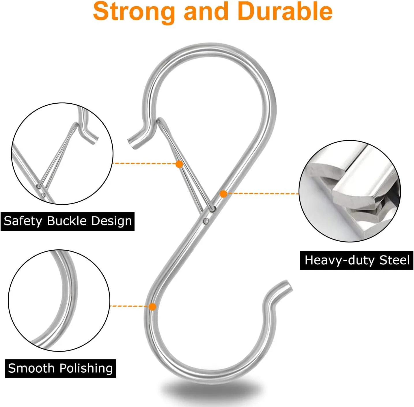 32 Pack S Hooks for Hanging, 3.5 inch Heavy Duty Metal S Hooks with Safety Buckle S Shaped Hooks Pot Rack Closet Hooks for Hanging Plants, Clothes, Kitchen Utensil, Pots, Pans, Bags (Silver)