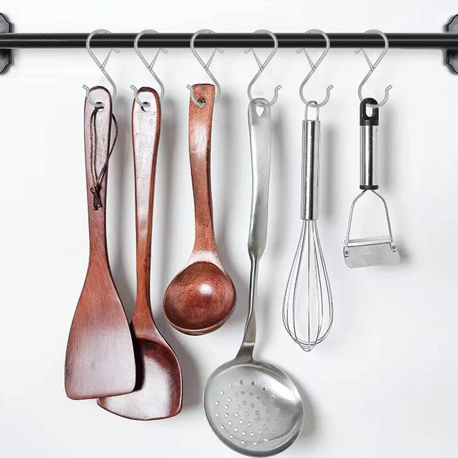 32 Pack S Hooks for Hanging, 3.5 inch Heavy Duty Metal S Hooks with Safety Buckle S Shaped Hooks Pot Rack Closet Hooks for Hanging Plants, Clothes, Kitchen Utensil, Pots, Pans, Bags (Silver)