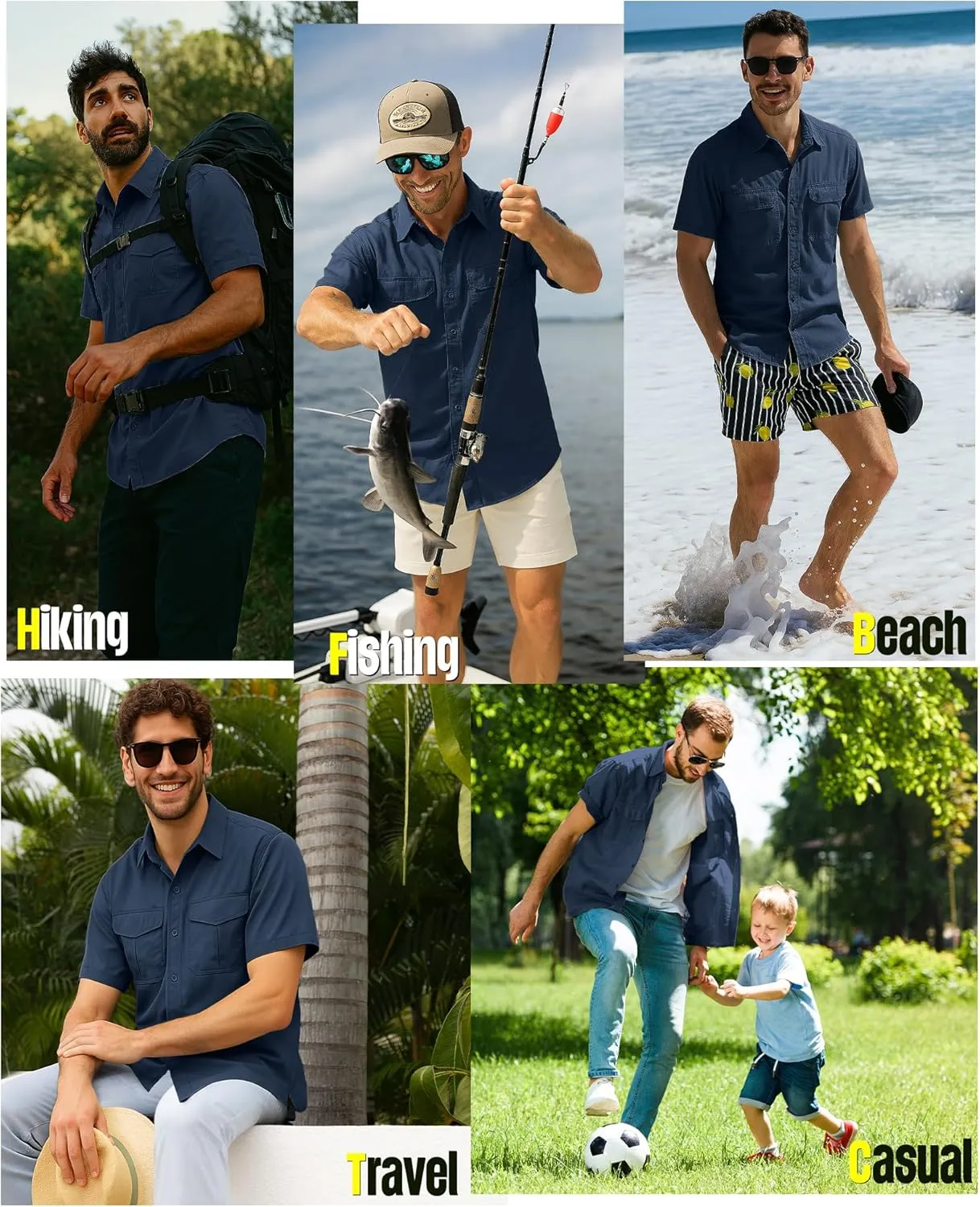 33,000ft Men's Fishing Shirts Lightweight Cool Quick Dry Sun Protection UV Short Sleeve Shirt for Casual Hiking Safari Travel