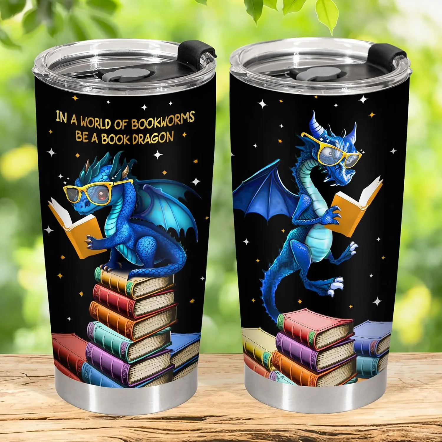 34HD Book Dragon Tumbler with Lid, 20oz Stainless Steel Vacuum Insulated Dragon Coffee Mug, Book Lover Gifts for Birthday Christmas Back To School, Bookworm Gifts for Women, Bookish Items
