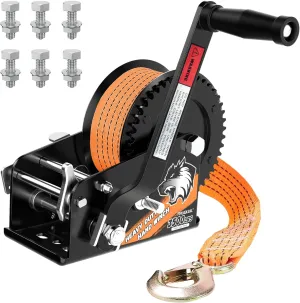 3500lbs Heavy Duty Boat Trailer Winch with 33FT Strap, 2-Way Ratchet 4:1/8:1 Gear, Portable Hand Crank Winch for Boat, Truck, Trailer, RV, ATV, Jet Ski