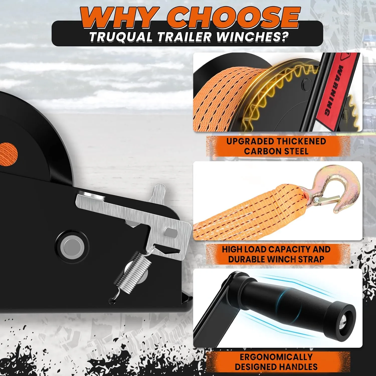 3500lbs Heavy Duty Boat Trailer Winch with 33FT Strap, 2-Way Ratchet 4:1/8:1 Gear, Portable Hand Crank Winch for Boat, Truck, Trailer, RV, ATV, Jet Ski