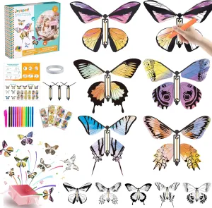 36-Pack DIY Butterfly Craft Kit for Kids - Includes 23 Paper Butterflies and 13 Color Pens, Make Your Own Rubber Band Wind Up Butterfly Toy, Perfect for Party Games, School Activities, Surprise Cards