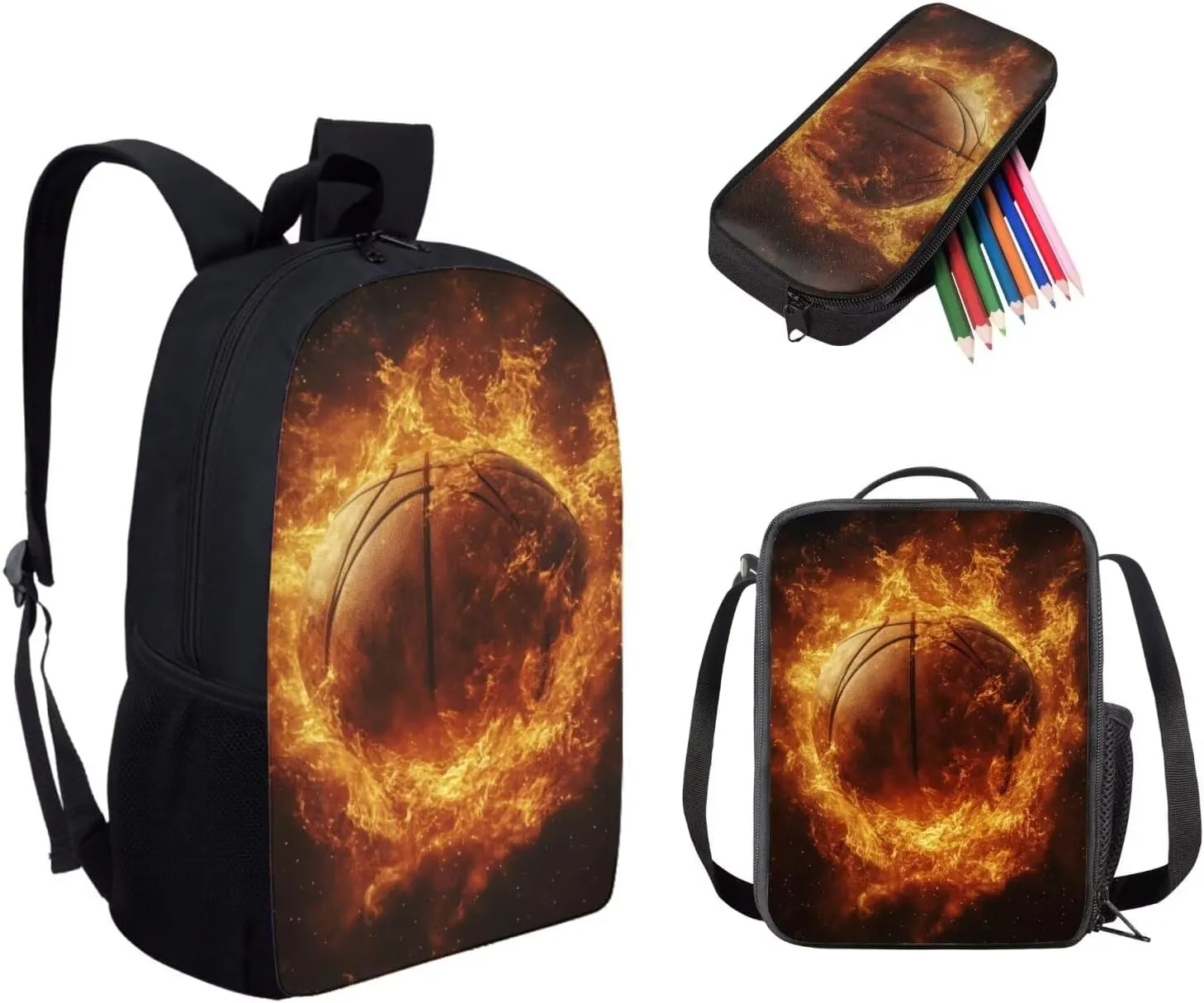 3D Animal Sport Printing Kids School Set Book Bag with Lunch Bag Pench Case 3 PCS