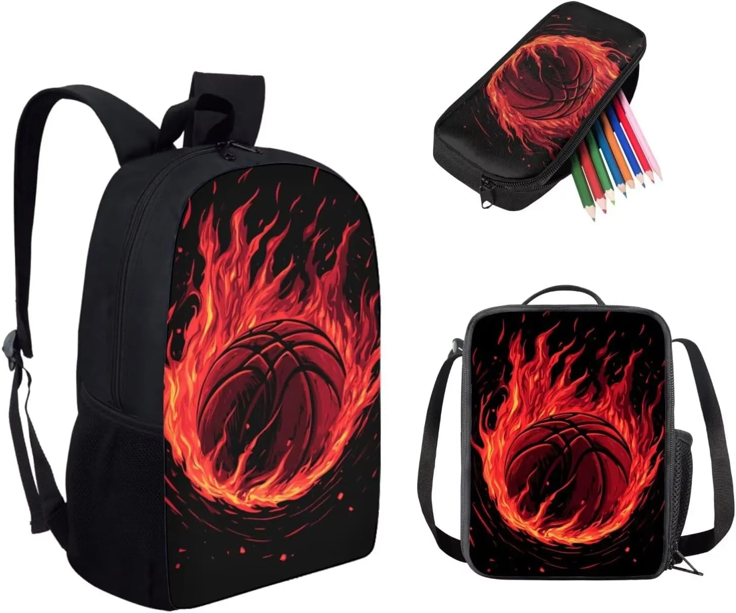 3D Animal Sport Printing Kids School Set Book Bag with Lunch Bag Pench Case 3 PCS