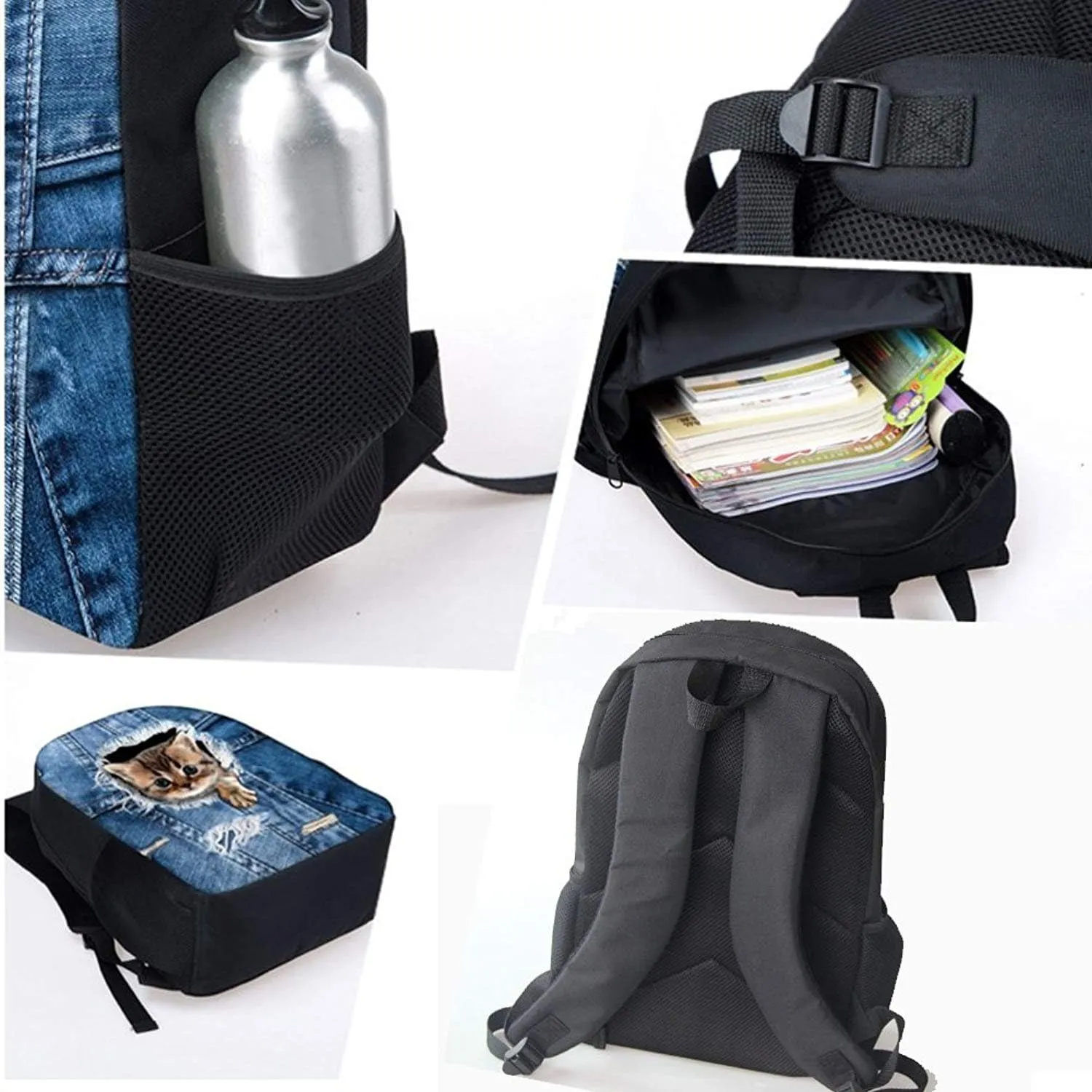 3D Animal Sport Printing Kids School Set Book Bag with Lunch Bag Pench Case 3 PCS