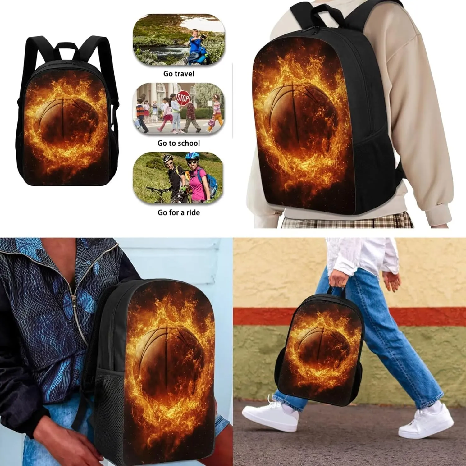 3D Animal Sport Printing Kids School Set Book Bag with Lunch Bag Pench Case 3 PCS