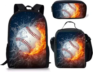 3D Animal Sport Printing Kids School Set Book Bag with Lunch Bag Pench Case 3 PCS