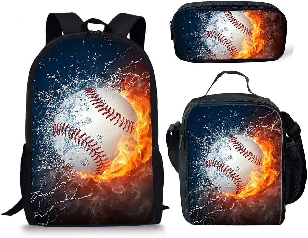 3D Animal Sport Printing Kids School Set Book Bag with Lunch Bag Pench Case 3 PCS