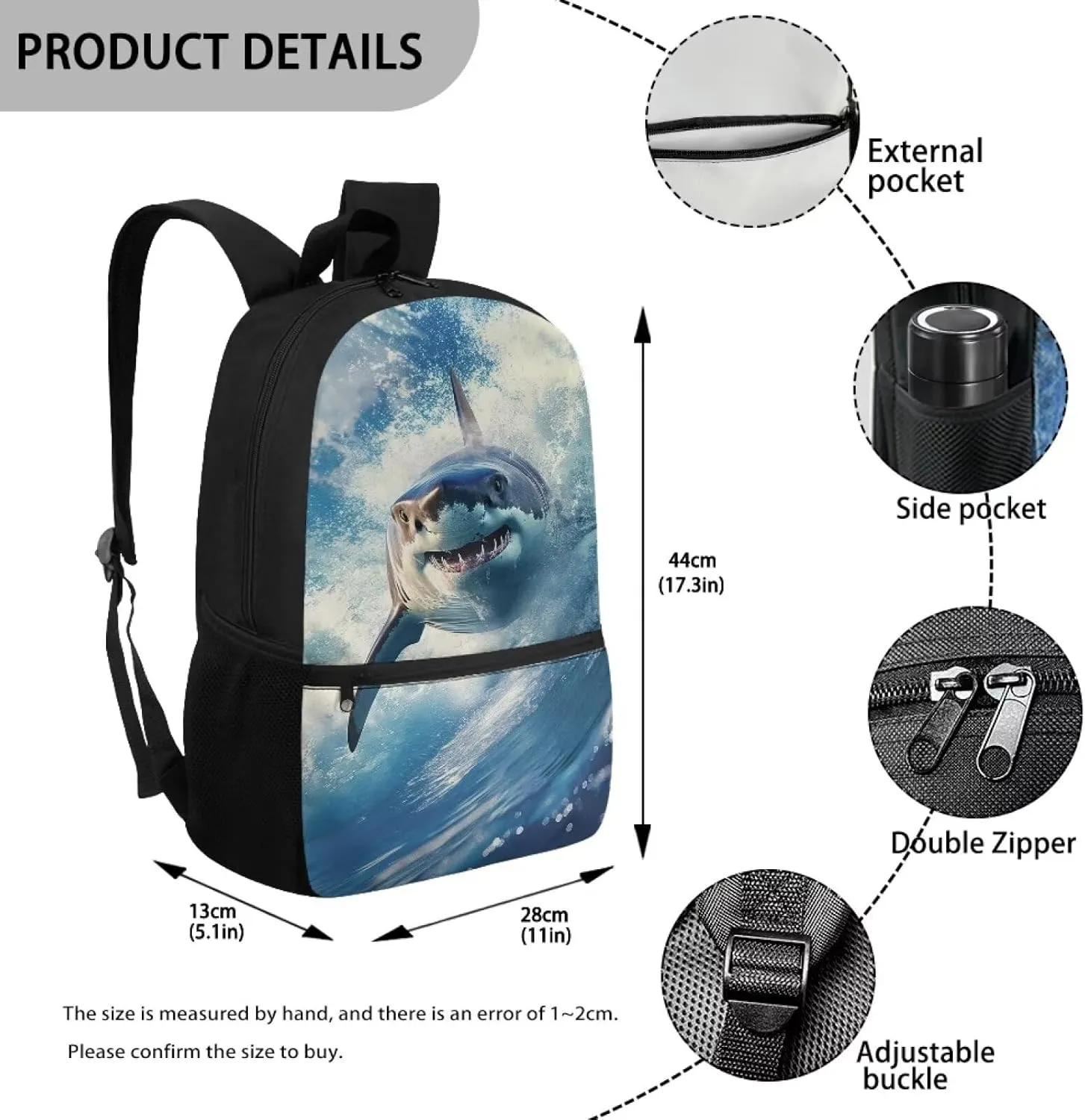 3D Shark Boys Backpacks Ages 8-10 Elementary Kindergarten Preschool School Bag Childen Teen Bookbag 17 inch Schoolbag for Kids Casual Travel Daypack