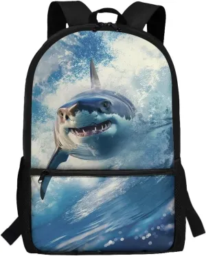 3D Shark Boys Backpacks Ages 8-10 Elementary Kindergarten Preschool School Bag Childen Teen Bookbag 17 inch Schoolbag for Kids Casual Travel Daypack