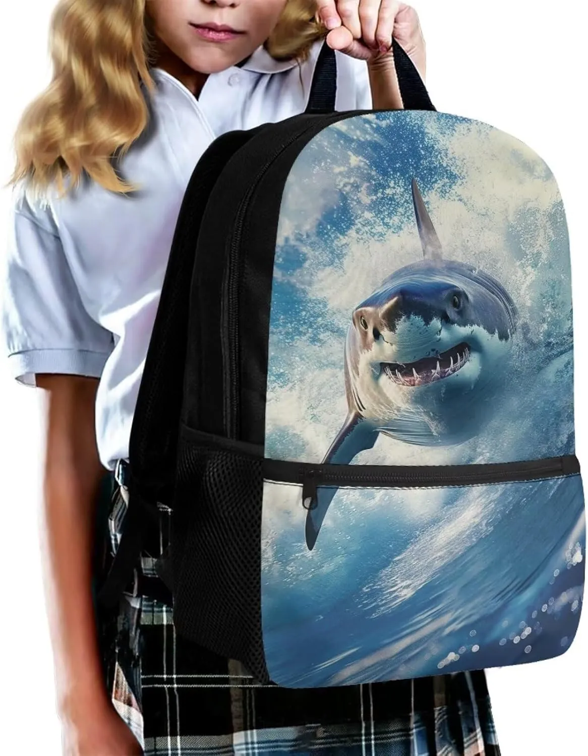 3D Shark Boys Backpacks Ages 8-10 Elementary Kindergarten Preschool School Bag Childen Teen Bookbag 17 inch Schoolbag for Kids Casual Travel Daypack