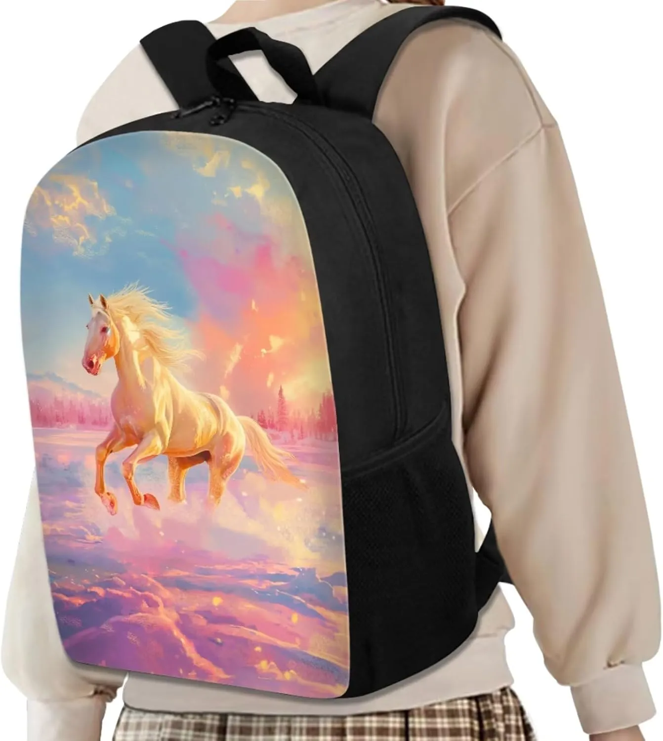 3PCS Boys Backpack, 3D Horse Kids Backpack for Girls with Lunch Box Pencil Case Casual Travel Backpack for College Large Capacity Schoolbag Bookbag for Kindergarten Elementary