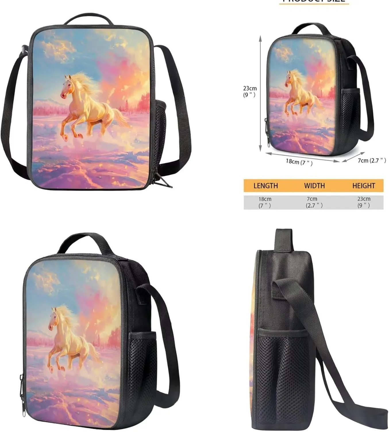 3PCS Boys Backpack, 3D Horse Kids Backpack for Girls with Lunch Box Pencil Case Casual Travel Backpack for College Large Capacity Schoolbag Bookbag for Kindergarten Elementary