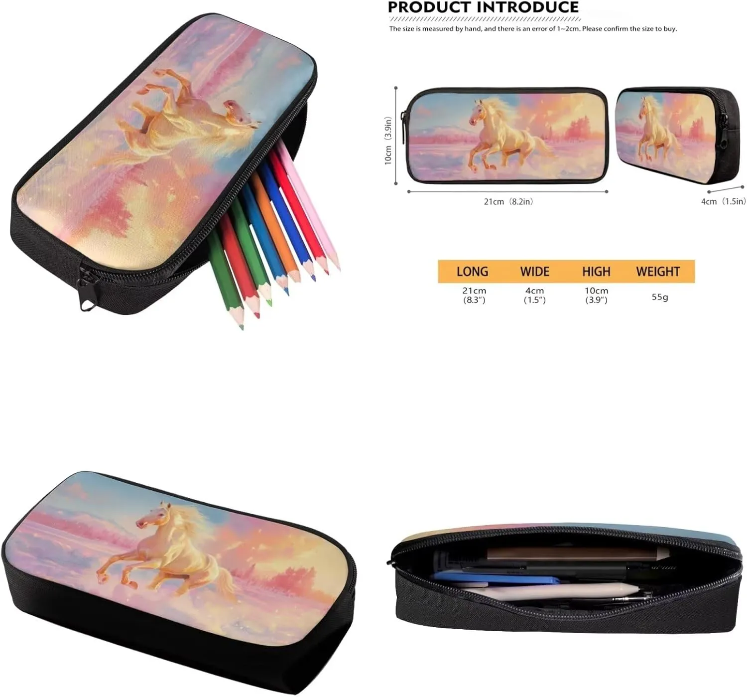 3PCS Boys Backpack, 3D Horse Kids Backpack for Girls with Lunch Box Pencil Case Casual Travel Backpack for College Large Capacity Schoolbag Bookbag for Kindergarten Elementary