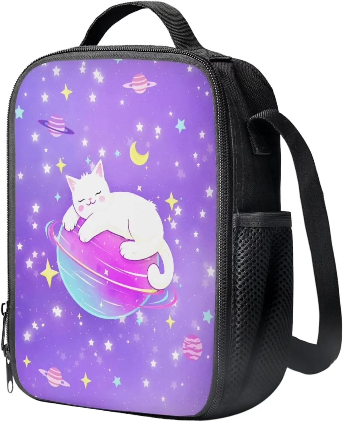 3PCS School Backpack for Boys Girls, Kids Galaxy Backpack for Teens Elementary Middle High School Students Cat Prints Large Capacity School Shoulder Bags with Lunch Box and Pencil Case