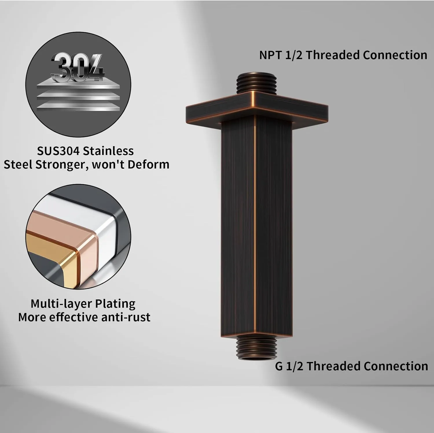 4 Inch Shower Arm with Flange Oil Rubbed Bronze Ceiling Mounted Square Shower Head Extension Arm for Fixed Shower Head & Handheld Showerhead