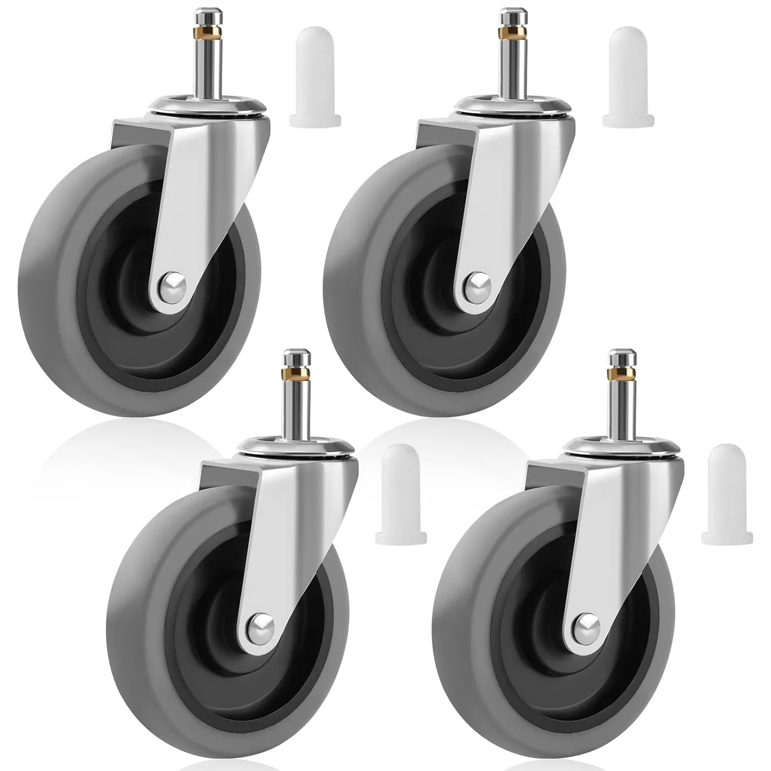 4 Inches Stem Caster Wheels, 7/16-Inch Stem Diameter Swivel Casters Set of 4 Heavy Duty TPR Replacement Wheels for Utility Cart Rubbermaid Mop Bucket Shop Vac Weber Grills