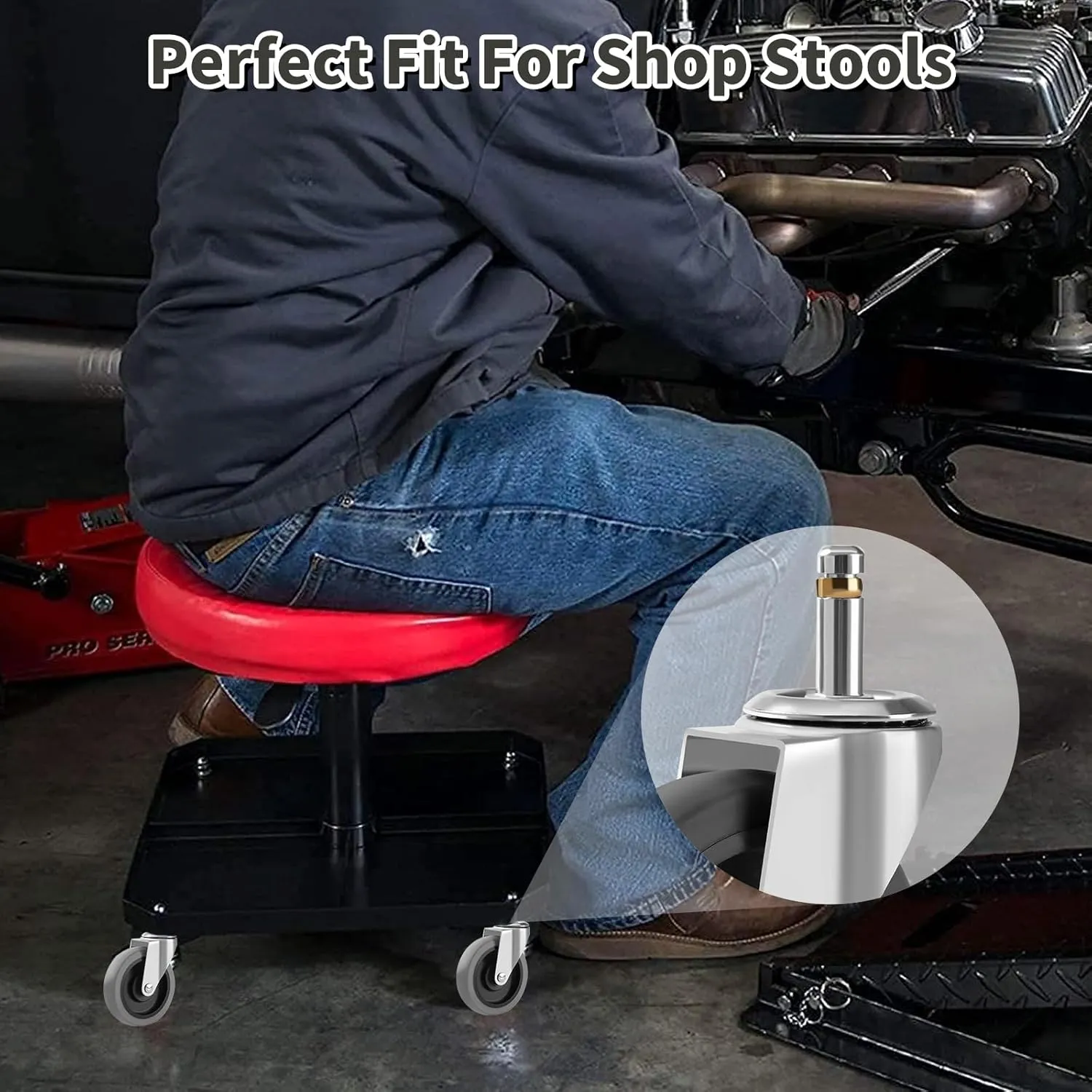 4 Inches Stem Caster Wheels, 7/16-Inch Stem Diameter Swivel Casters Set of 4 Heavy Duty TPR Replacement Wheels for Utility Cart Rubbermaid Mop Bucket Shop Vac Weber Grills