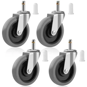 4 Inches Stem Caster Wheels, 7/16-Inch Stem Diameter Swivel Casters Set of 4 Heavy Duty TPR Replacement Wheels for Utility Cart Rubbermaid Mop Bucket Shop Vac Weber Grills