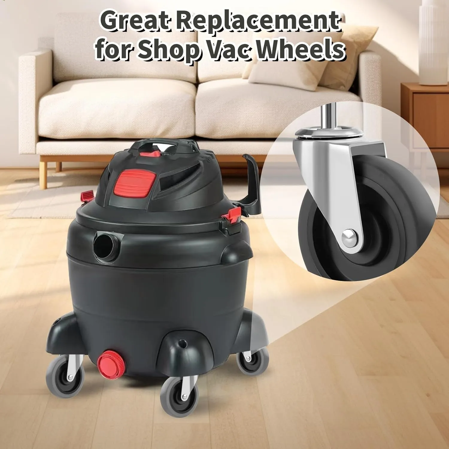 4 Inches Stem Caster Wheels, 7/16-Inch Stem Diameter Swivel Casters Set of 4 Heavy Duty TPR Replacement Wheels for Utility Cart Rubbermaid Mop Bucket Shop Vac Weber Grills