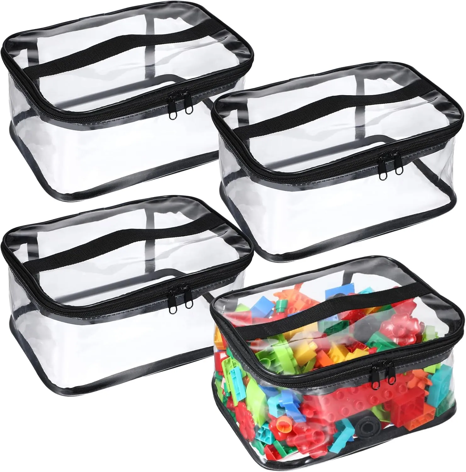 4 Pack Clear Toy Storage Bags Waterproof PVC Toys Organizing Bags with Zipper Toy Storage Organizer Pouch for Building Blocks