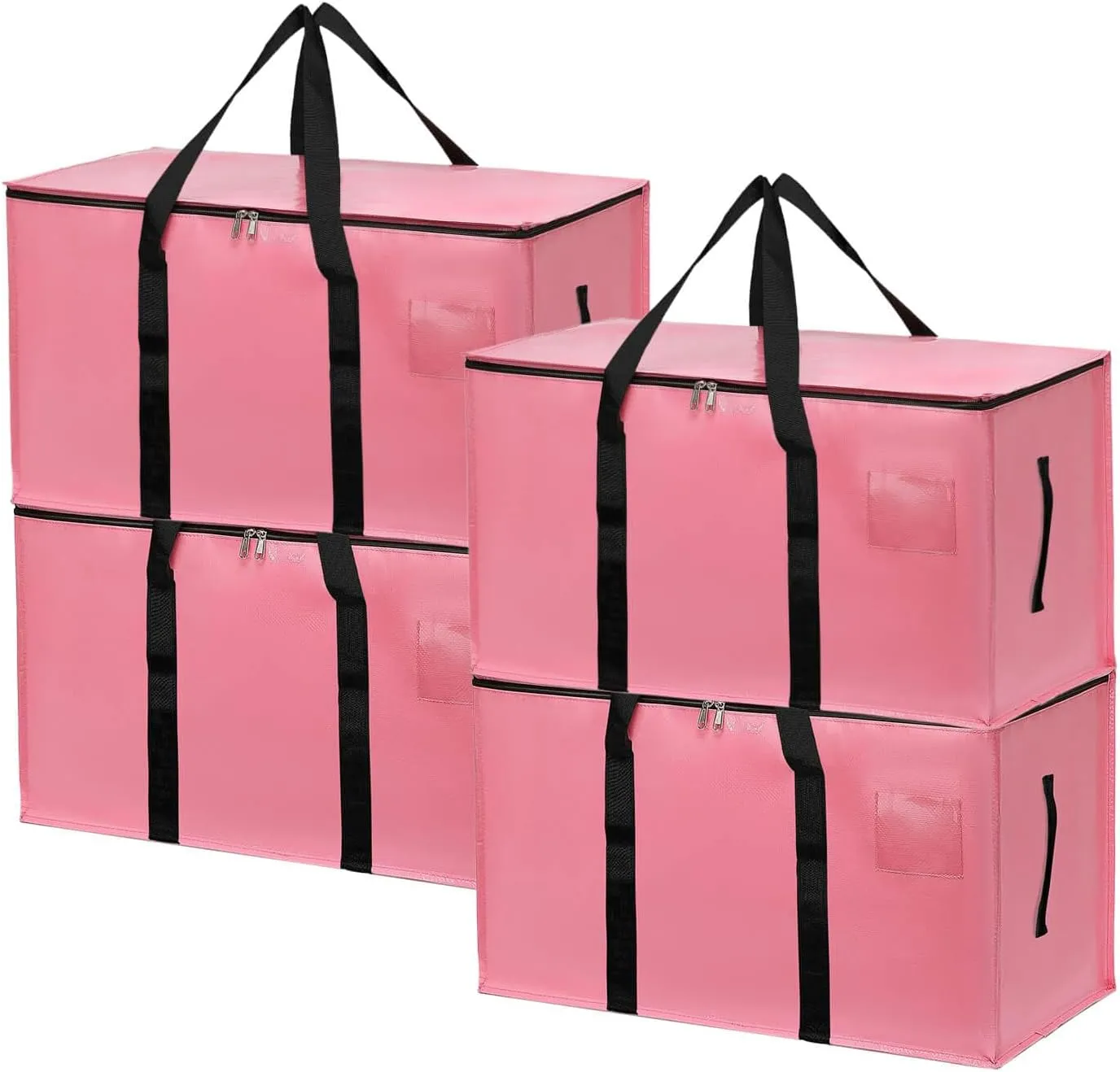 4 Pack Large Moving Bags with Zippers & Carrying Handles, Heavy Duty Storage Tote Moving Boxes ，Space Saving (Pink, 4 Pack)
