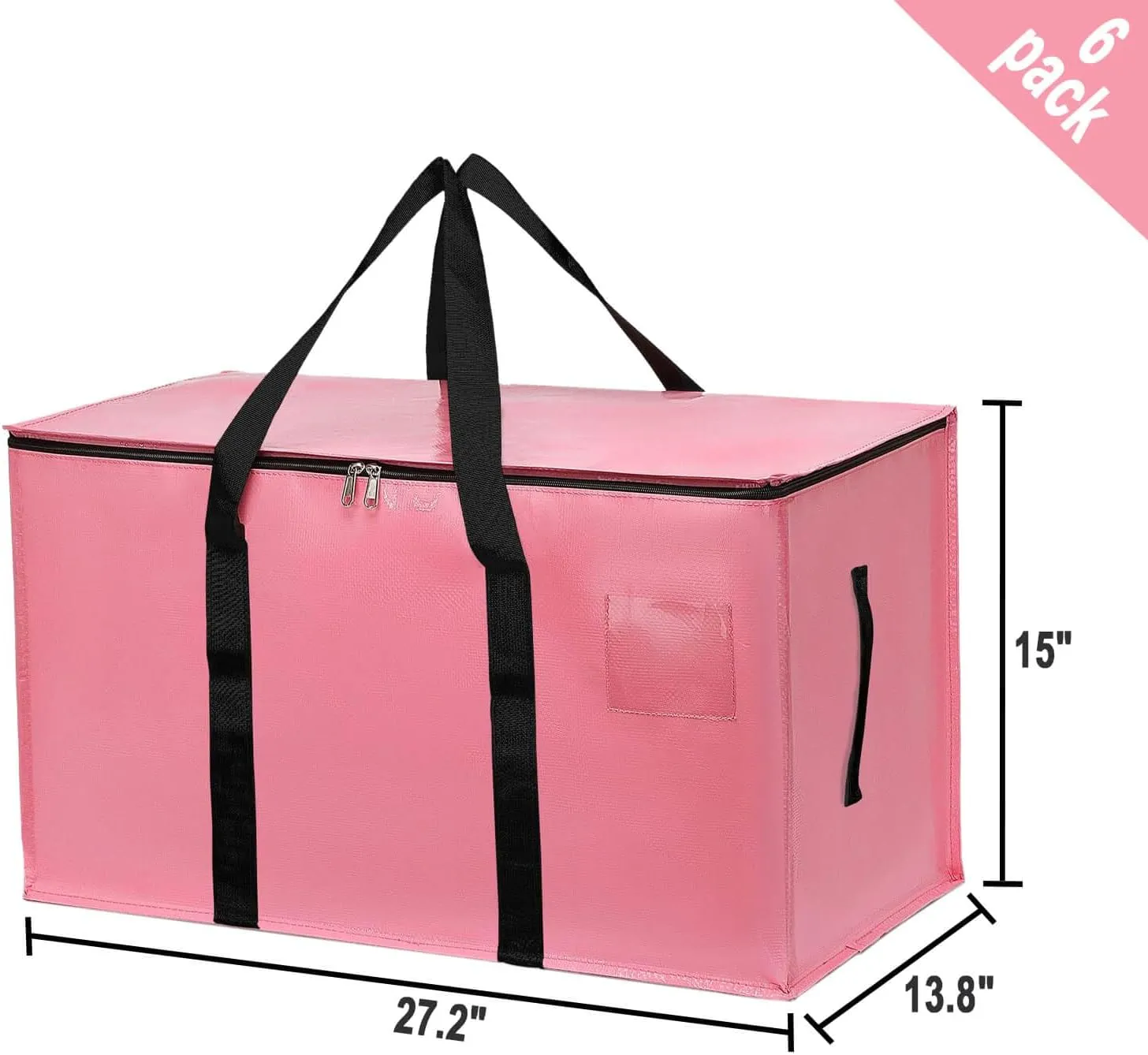 4 Pack Large Moving Bags with Zippers & Carrying Handles, Heavy Duty Storage Tote Moving Boxes ，Space Saving (Pink, 4 Pack)